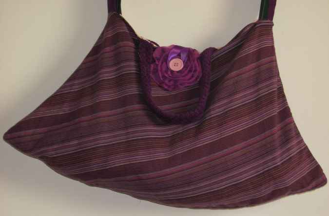 large image of art item: bag &ndash; stripes purple with flower and button