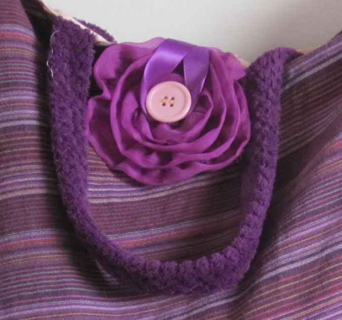 large image of art item: bag &ndash; stripes purple with flower and button