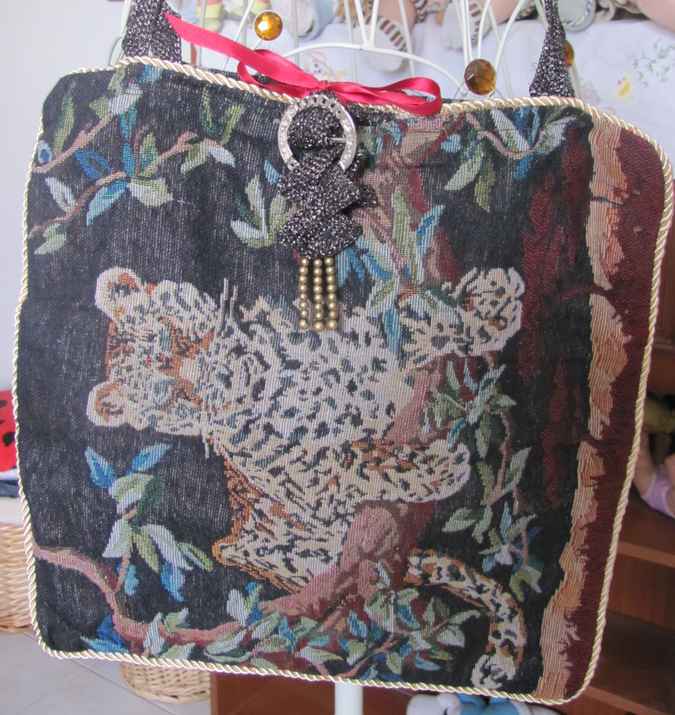 large image of art item: bag &ndash; tiger embroidery black inner crimson