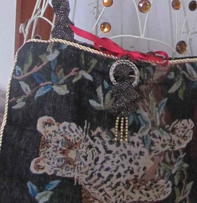 large image of art item: bag &ndash; tiger embroidery black inner crimson