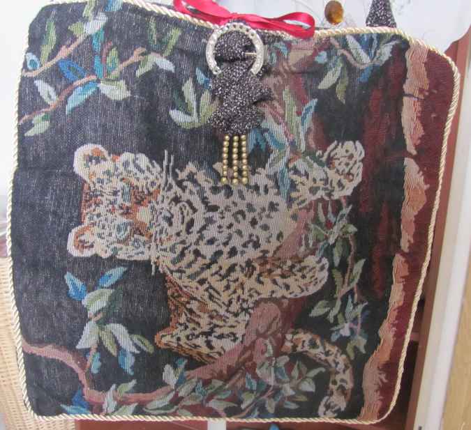 large image of art item: bag &ndash; tiger embroidery black inner crimson