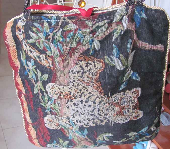 large image of art item: bag &ndash; tiger embroidery black inner crimson