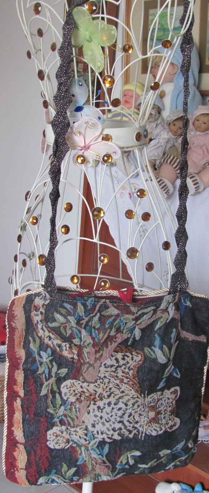 large image of art item: bag &ndash; tiger embroidery black inner crimson