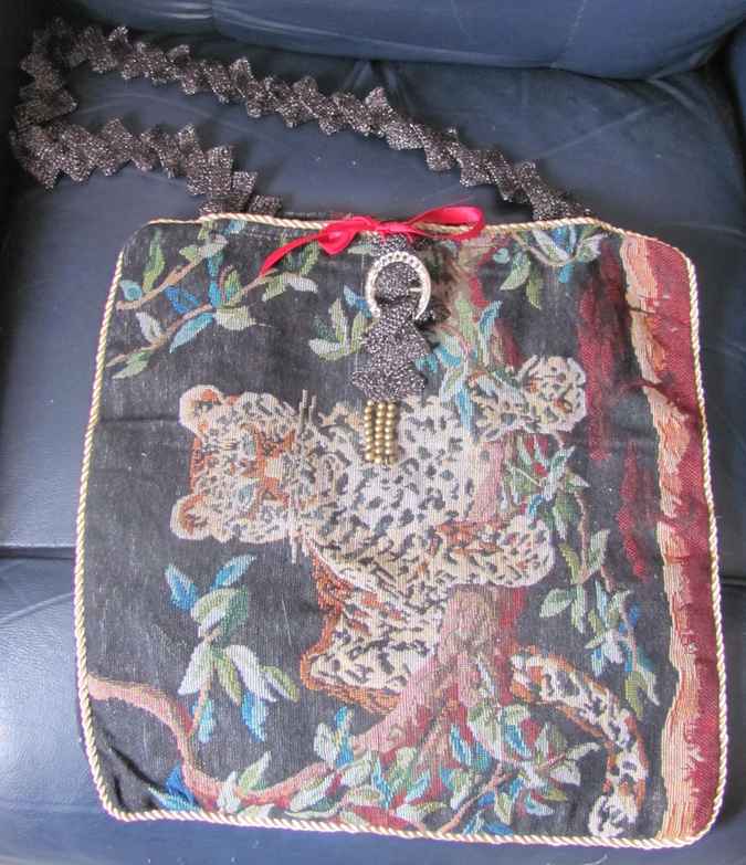 large image of art item: bag &ndash; tiger embroidery black inner crimson