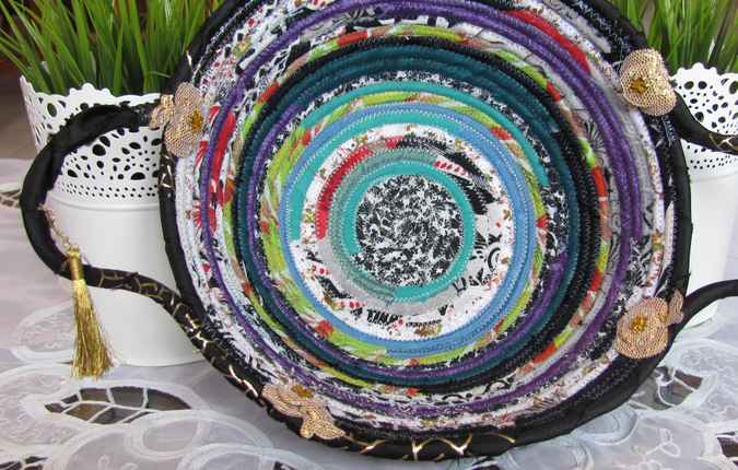 large image of art item: basket &ndash; apples cyan black green patterns