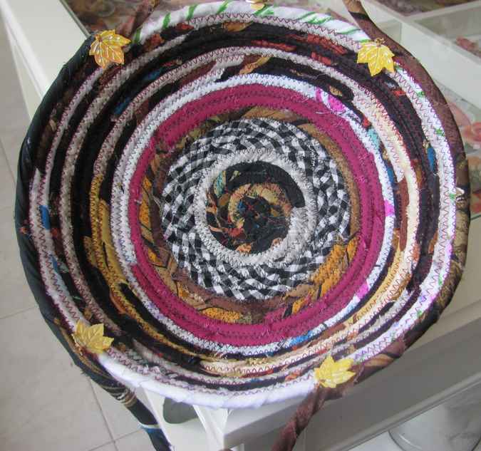 large image of art item: basket &ndash; checkered purple browns with maple leaves