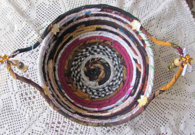 large image of art item: basket &ndash; checkered purple browns with maple leaves