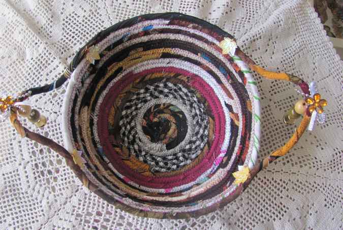 large image of art item: basket &ndash; checkered purple browns with maple leaves