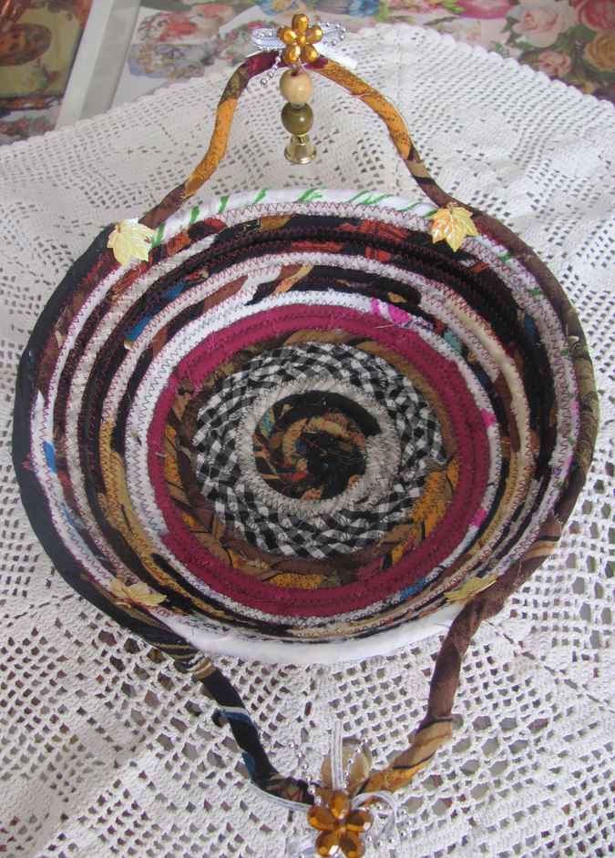 large image of art item: basket &ndash; checkered purple browns with maple leaves