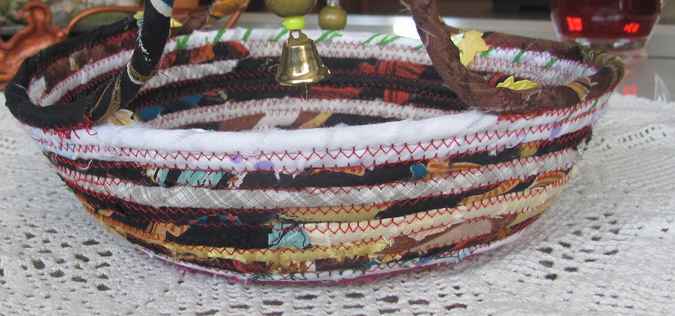 large image of art item: basket &ndash; checkered purple browns with maple leaves