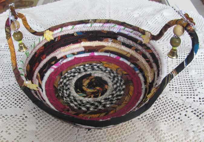 large image of art item: basket &ndash; checkered purple browns with maple leaves