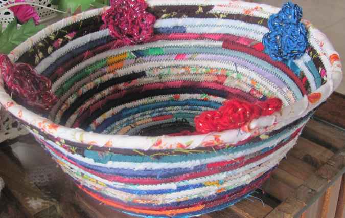 large image of art item: basket &ndash; crochet flowers cyan crimson