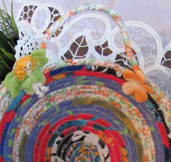 large image of art item: basket &ndash; fairy flowers cyan yellow red