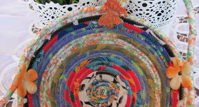 large image of art item: basket &ndash; fairy flowers cyan yellow red