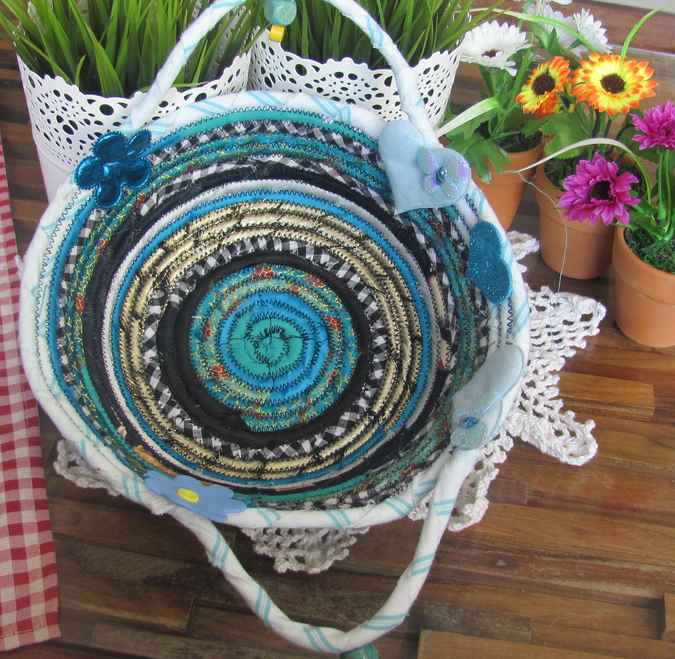 large image of art item: basket &ndash; flowers hearts cyan blue