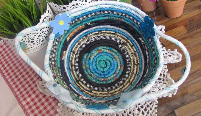 large image of art item: basket &ndash; flowers hearts cyan blue