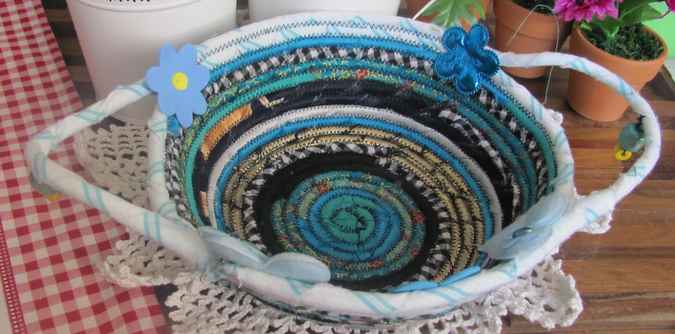 large image of art item: basket &ndash; flowers hearts cyan blue