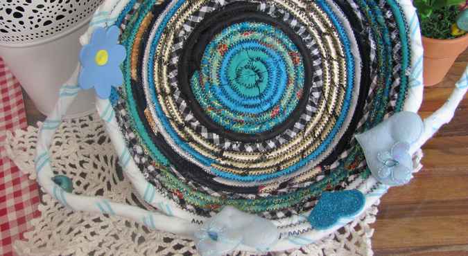 large image of art item: basket &ndash; flowers hearts cyan blue