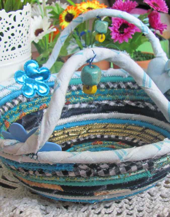 large image of art item: basket &ndash; flowers hearts cyan blue