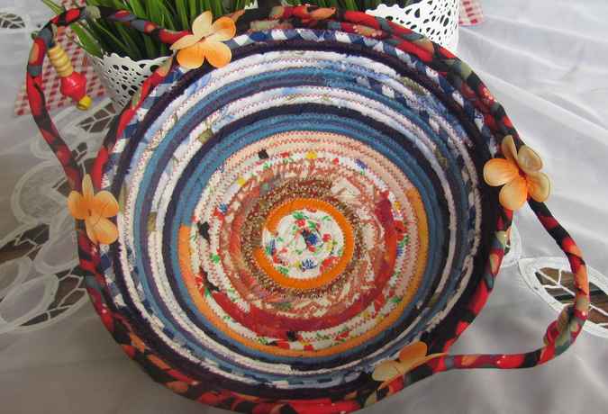 large image of art item: basket &ndash; flowers peach orange blue cyan