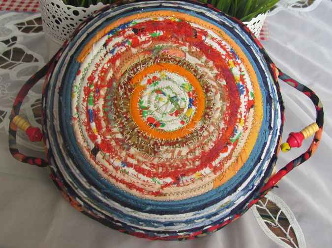 large image of art item: basket &ndash; flowers peach orange blue cyan