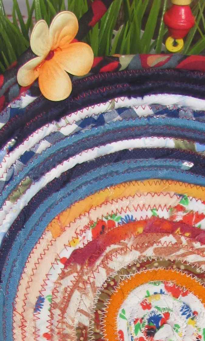 large image of art item: basket &ndash; flowers peach orange blue cyan