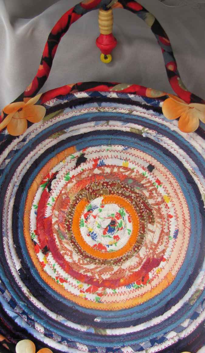 large image of art item: basket &ndash; flowers peach orange blue cyan