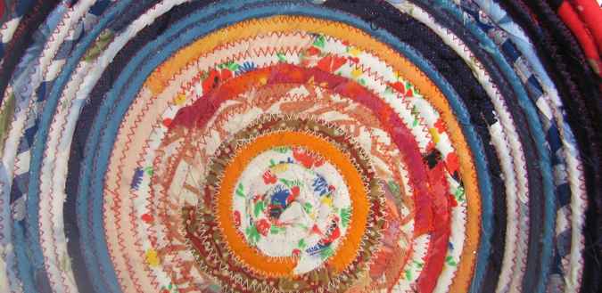 large image of art item: basket &ndash; flowers peach orange blue cyan