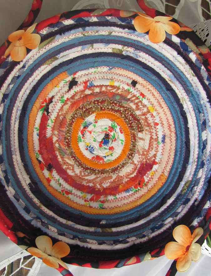 large image of art item: basket &ndash; flowers peach orange blue cyan