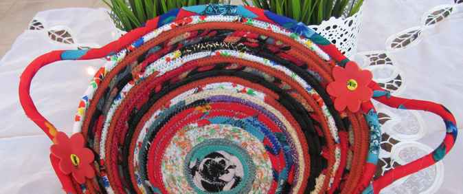 large image of art item: basket &ndash; flowers red black cyan