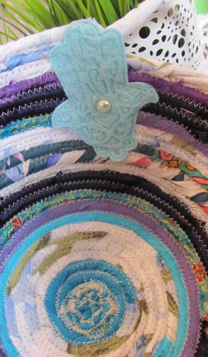 large image of art item: basket &ndash; hamsa blue white cyan