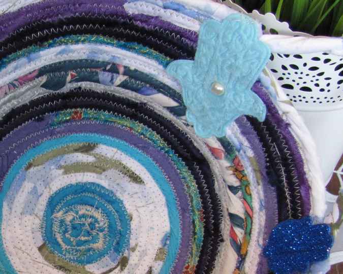 large image of art item: basket &ndash; hamsa blue white cyan