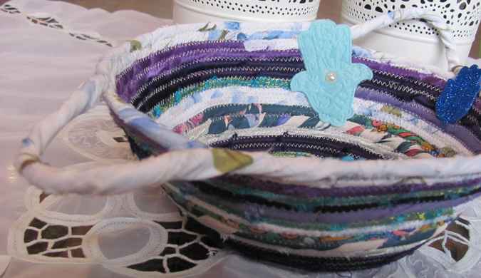 large image of art item: basket &ndash; hamsa blue white cyan