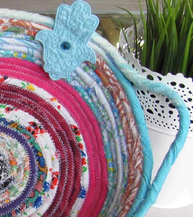 large image of art item: basket &ndash; hamsa cyan pink red