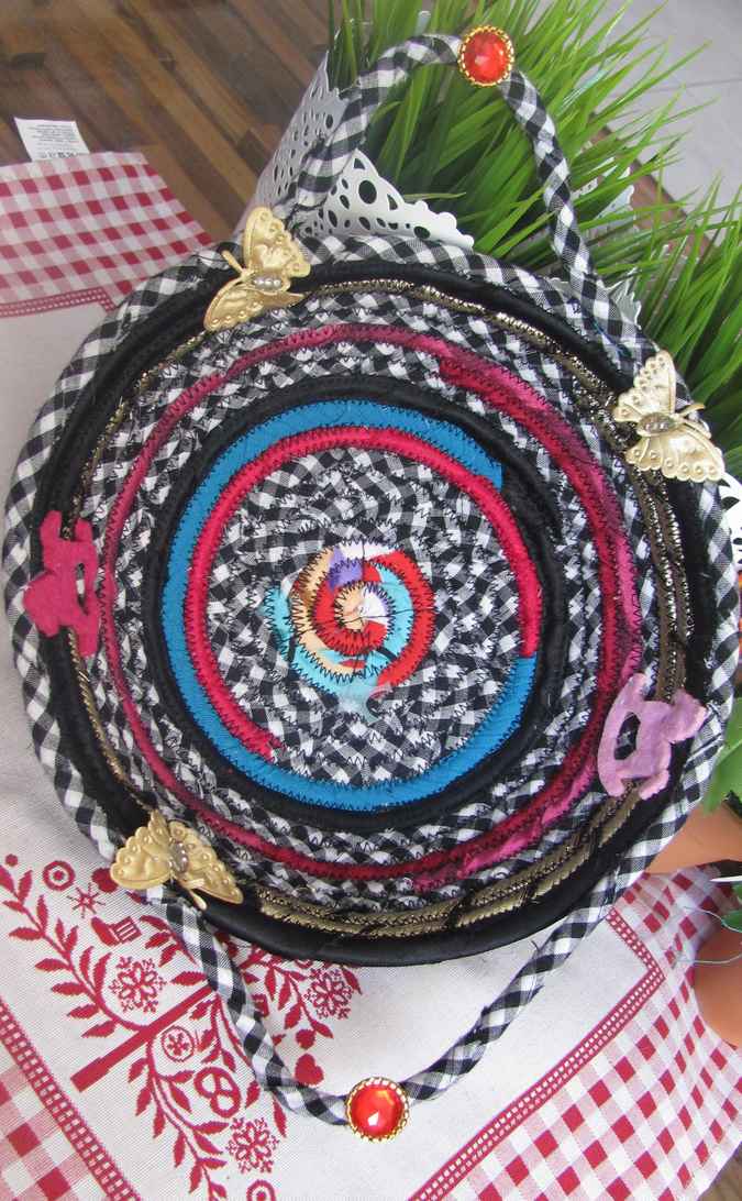 large image of art item: basket &ndash; horses butterflies checkered