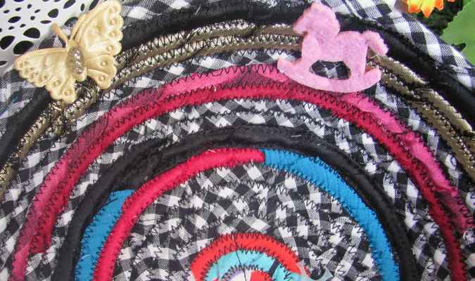 large image of art item: basket &ndash; horses butterflies checkered