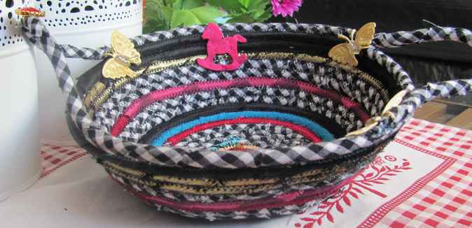 large image of art item: basket &ndash; horses butterflies checkered