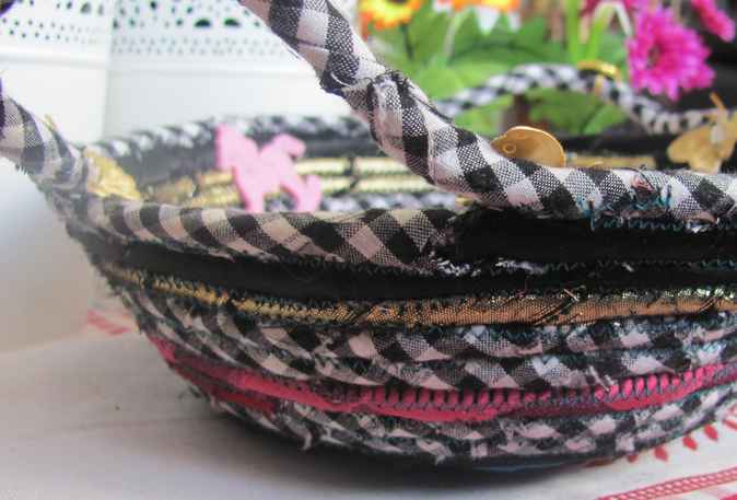 large image of art item: basket &ndash; horses butterflies checkered