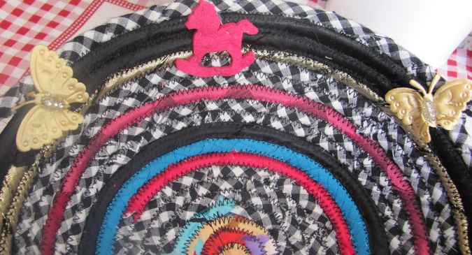 large image of art item: basket &ndash; horses butterflies checkered