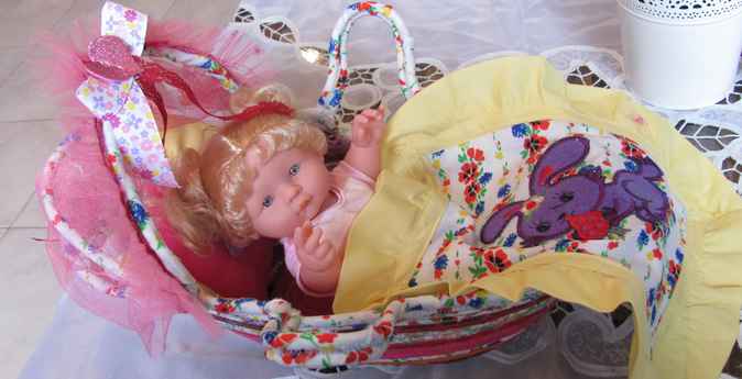 large image of art item: basket &ndash; baby doll cradle pink
