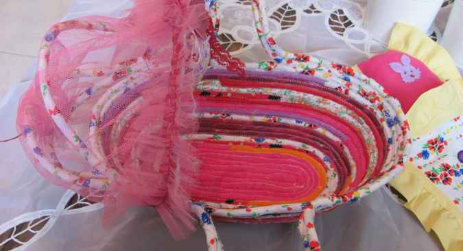 large image of art item: basket &ndash; baby doll cradle pink
