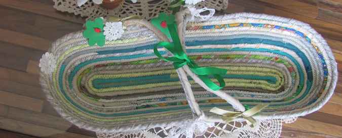 large image of art item: basket &ndash; long white turquoise ribbon