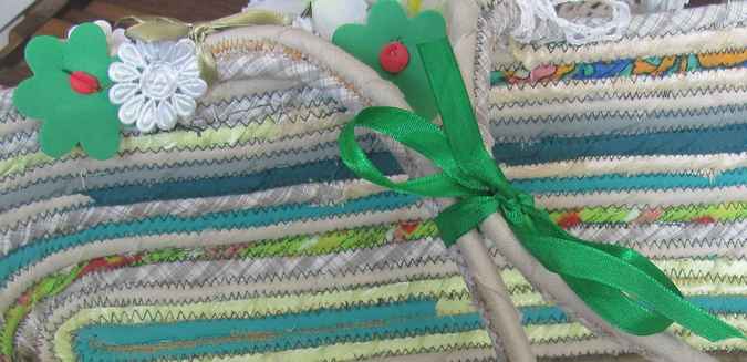 large image of art item: basket &ndash; long white turquoise ribbon