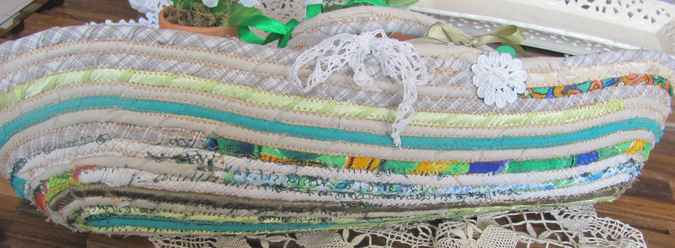 large image of art item: basket &ndash; long white turquoise ribbon