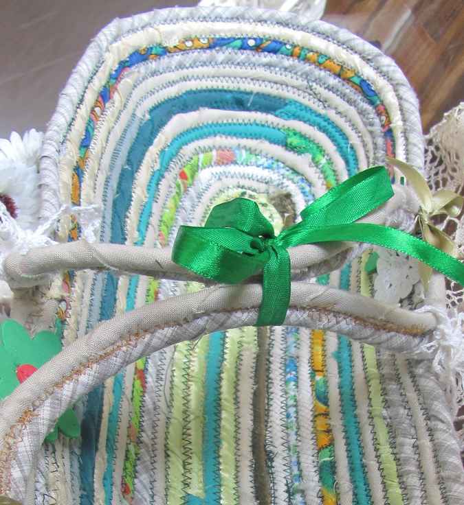 large image of art item: basket &ndash; long white turquoise ribbon
