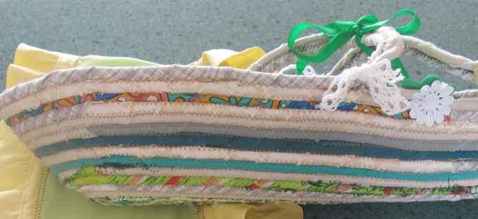 large image of art item: basket &ndash; long white turquoise ribbon