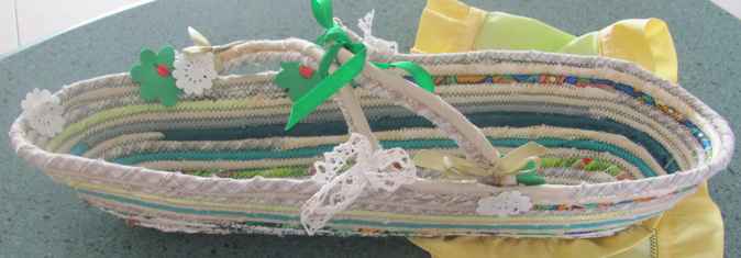 large image of art item: basket &ndash; long white turquoise ribbon