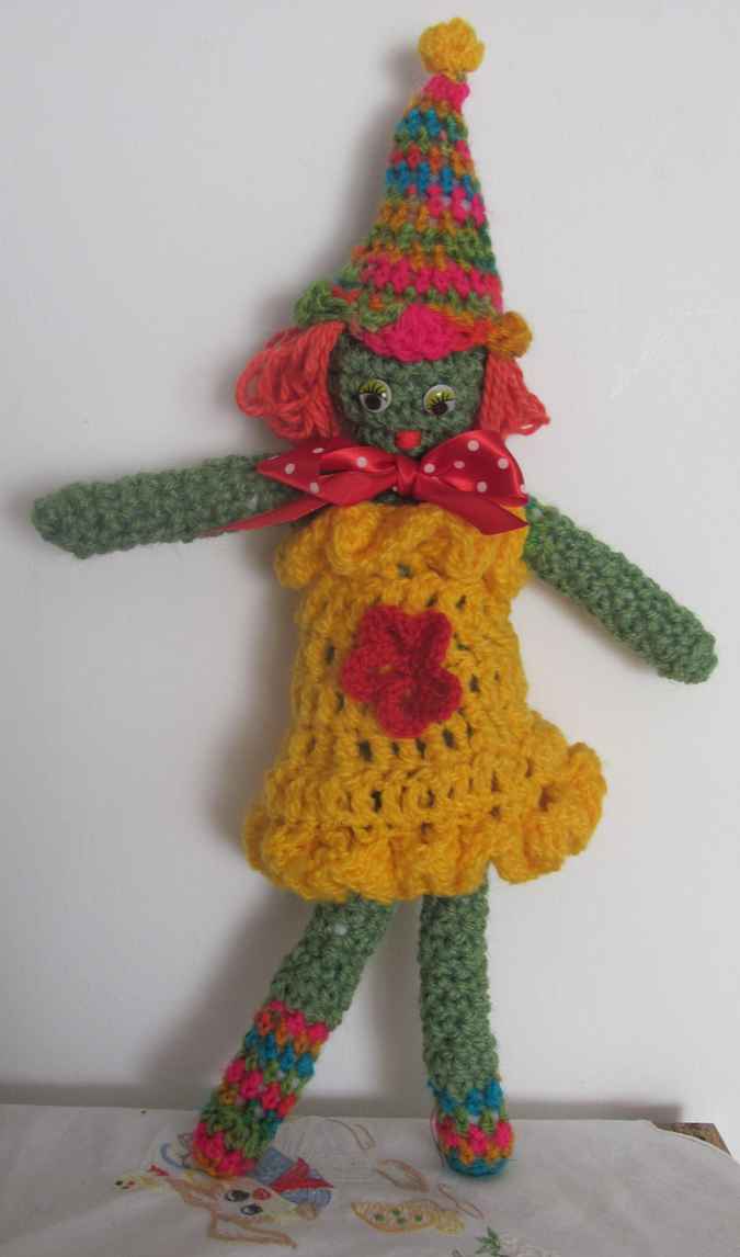 large image of art item: doll &ndash; clown yellow red colorful hat