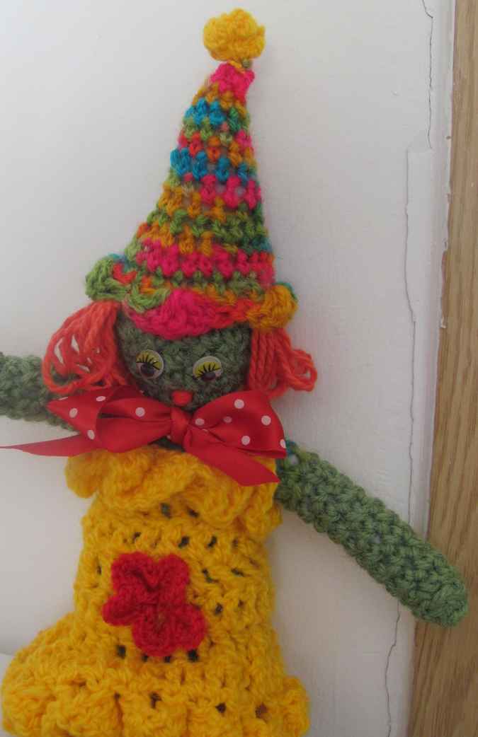 large image of art item: doll &ndash; clown yellow red colorful hat