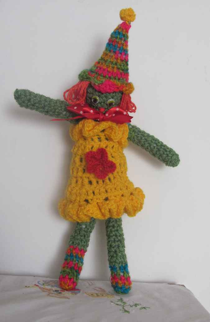 large image of art item: doll &ndash; clown yellow red colorful hat